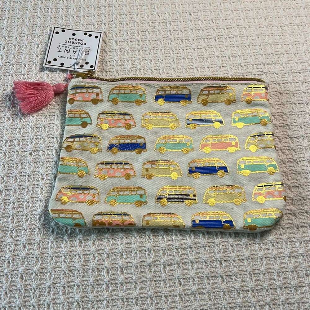 Slant Collections, cosmetic pouch gold green pink blue VW-style vans, retro cute